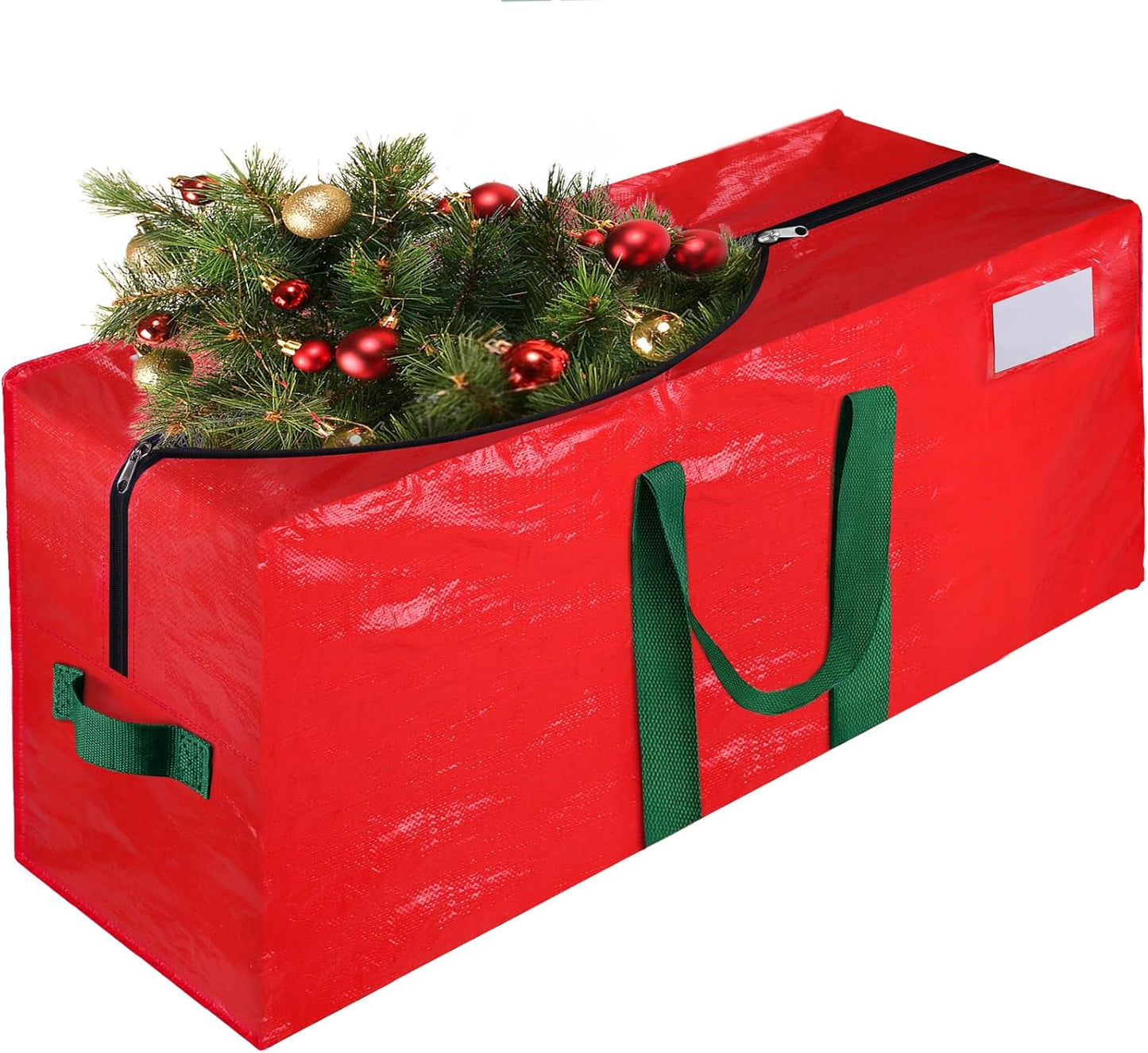 Christmas Tree Storage Bag, Fits 9 Ft Holiday Xmas Artificial Tall Disassembled Tree, Waterproof Christmas Tree Bag with Durable Reinforced Handles & Dual Zipper, Labeling Card Slot, Red