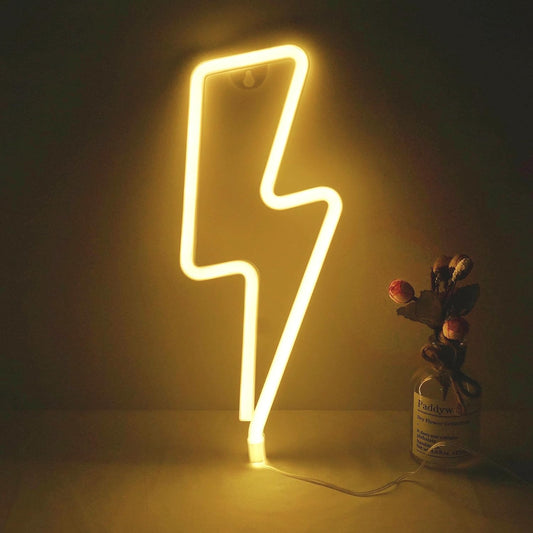 Lightning Neon Sign, Battery or USB Powered LED Night Light for Kids Room, Cute Bedroom Wall Decor for Festival, Party Decorations