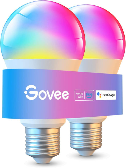 Govee Smart Light Bulbs, RGB Color Changing Light Bulbs Work with Alexa & Google Assistant, 9W 60W Equivalent A19, Brightness Dimmable & Tunable White LED Wifi Light Bulb, No Hub Required, 2 Pack