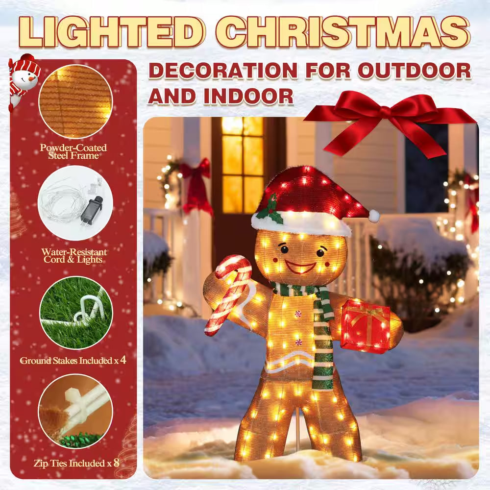 5 Ft. Gingerbread Man Outdoor Christmas Holiday Yard Decoration Warm White LED