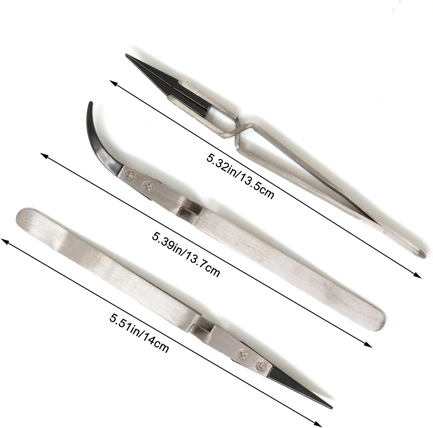 3Pack Precision Reverse Ceramic Tweezers Stainless Steel Ceramic Tweezers Three Types of Ceramic Tweezers Non-Conductive High Temperature Resistance