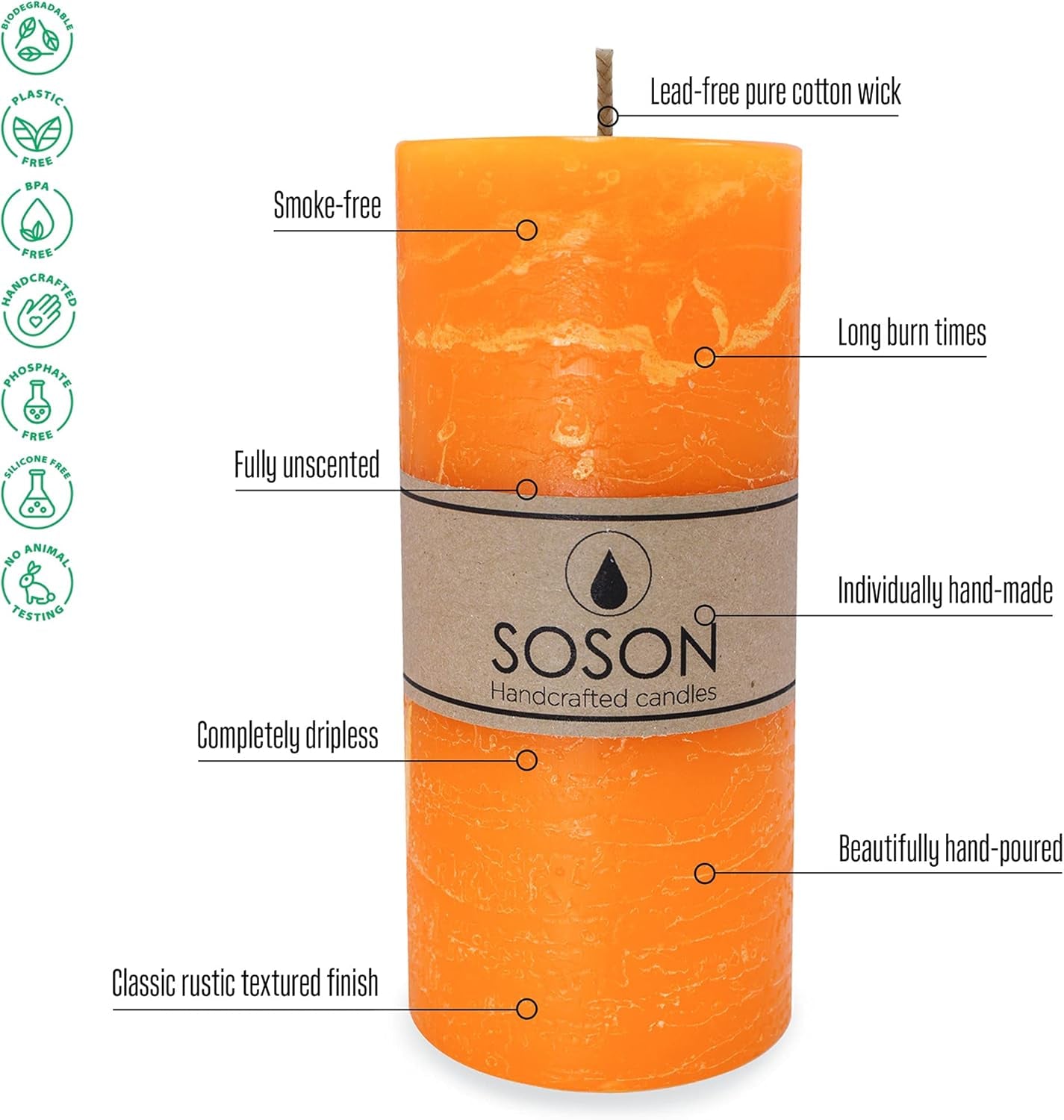 3X3 Inch Orange Candles Pillar, Fall Pillar Candles Set of 3, Rustic Texture, Unscented Orange Pillar Candles for Fall, Dripless Candles, 3 Inch Orange Candles, Fall Candles