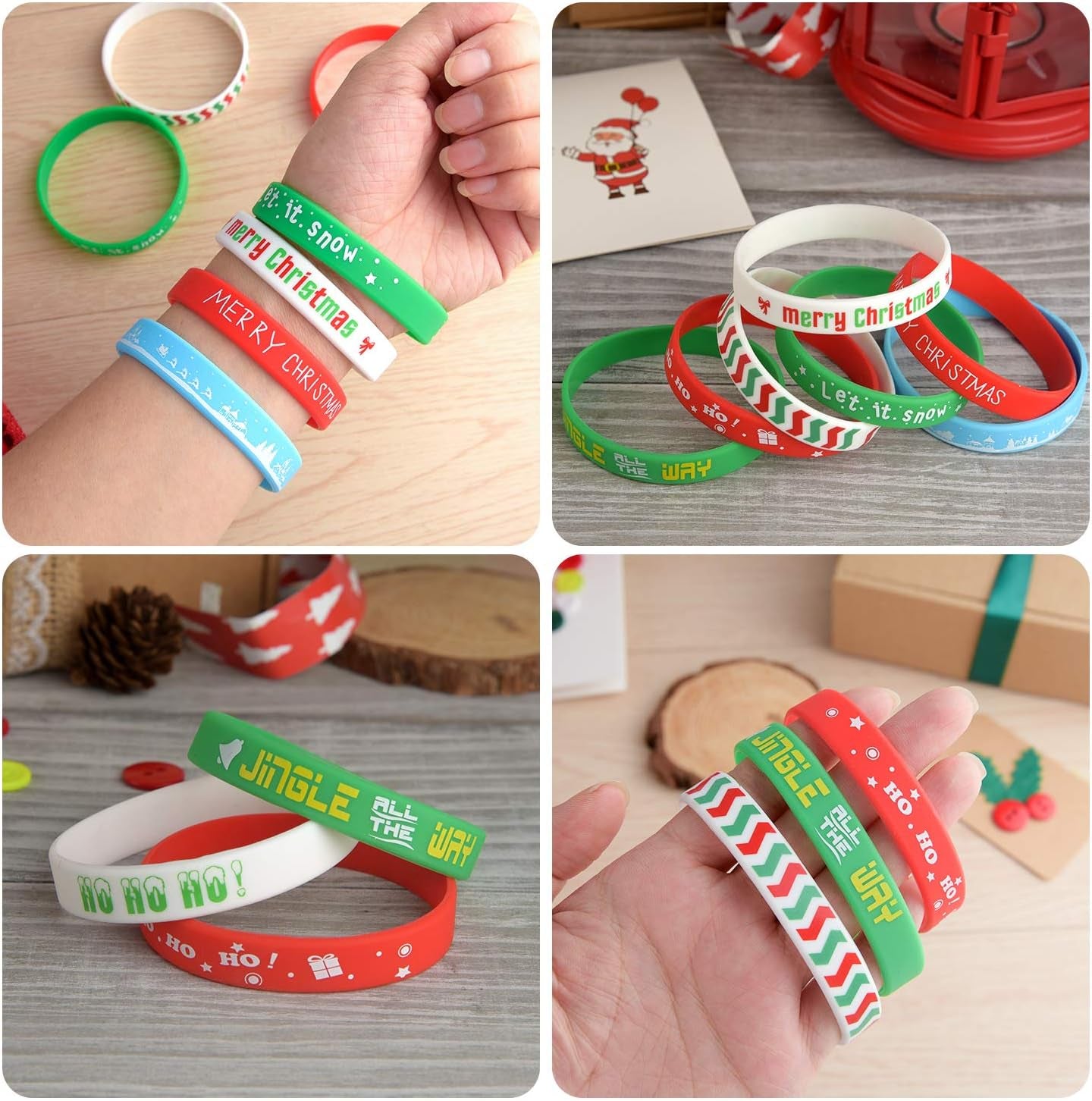 35 Pieces Christmas Wristband Silicone Wristbands Rubber Band for Christmas Party Decoration 7 Merry Xmas Patterns