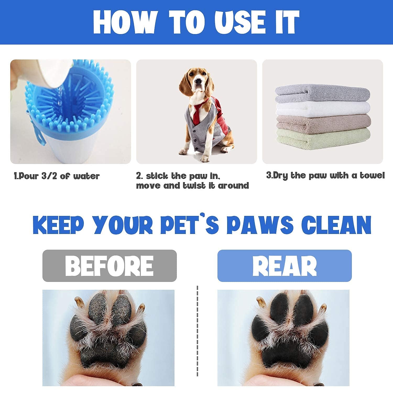 Dog Paw Cleaner, Portable Dog Foot Cleaner, Dog Scrubber for Bath, 2 in 1 Portable Silicone Pet Cleaning Brush Feet Cleaner for Dogs Grooming with Muddy Paw
