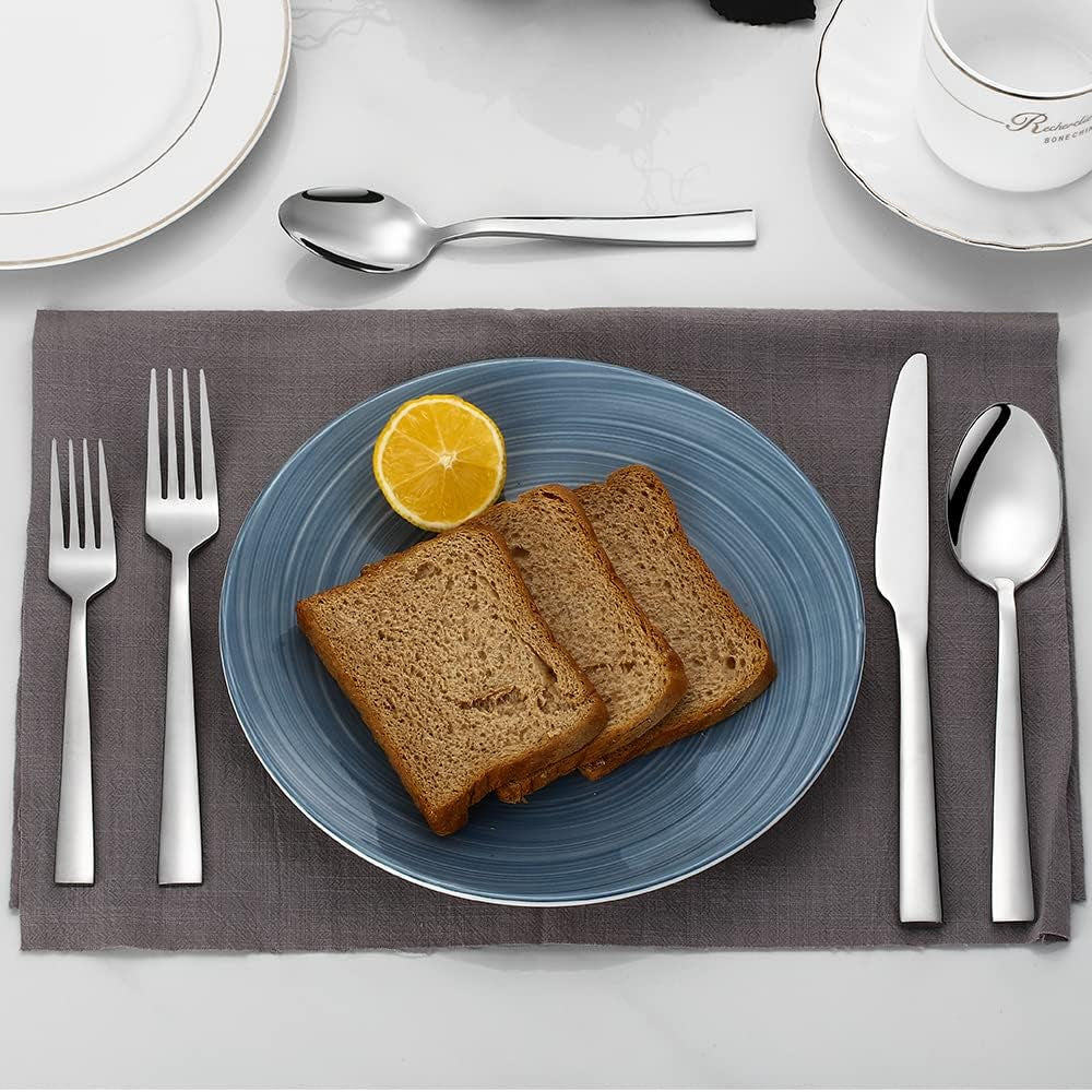 Silverware Set for 6, 30-Piece Stainless Steel Flatware Cutlery Set, Square Edge Kitchen Utensil Include Knives/Forks/Spoons, Tableware for Home/Hotel, Mirror Polished Dishwasher Safe