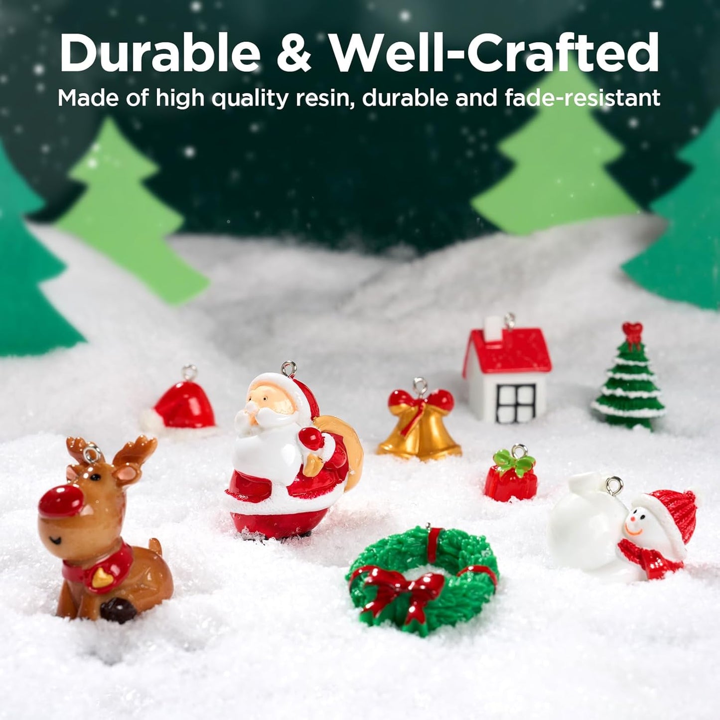 Mini Christmas Ornaments, Set of 24 Cute Miniature Resin Christmas Tree Ornament Figures Advent Calendar Fillers, Durable & Well-Crafted 3-D Figurines with Gold Loops for Easy Hanging