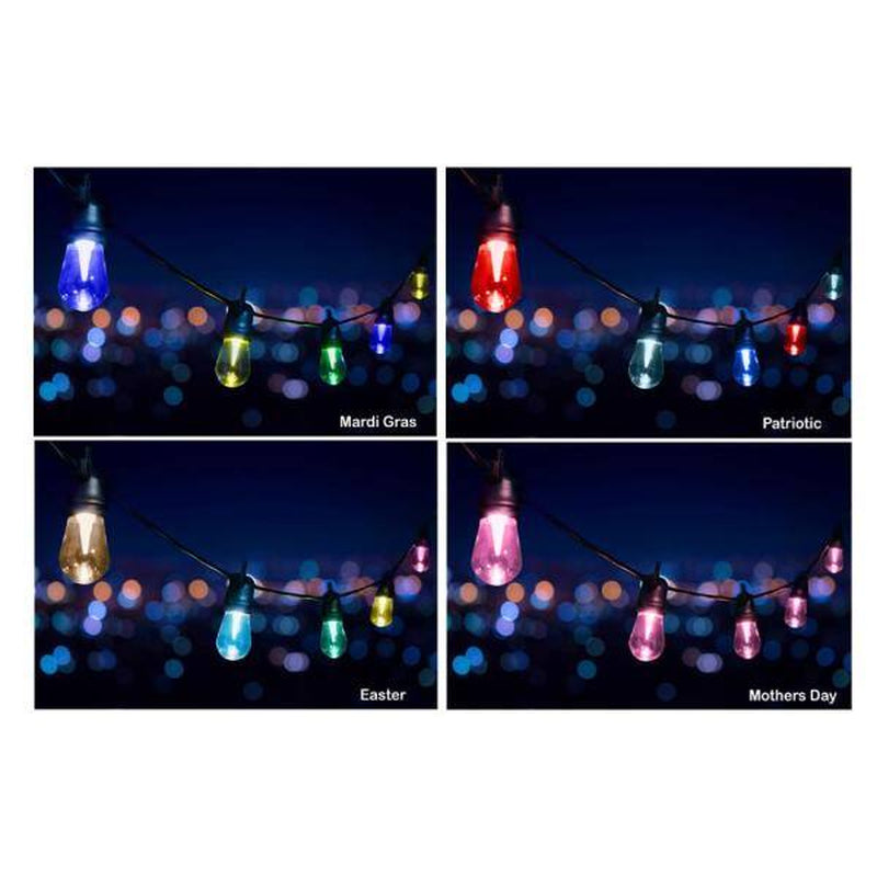 24 Ft - 12 Color Changing Shatter Proof LED Lights - Holiday Cafe Bistro Lights - 14 Holiday Light Sequences