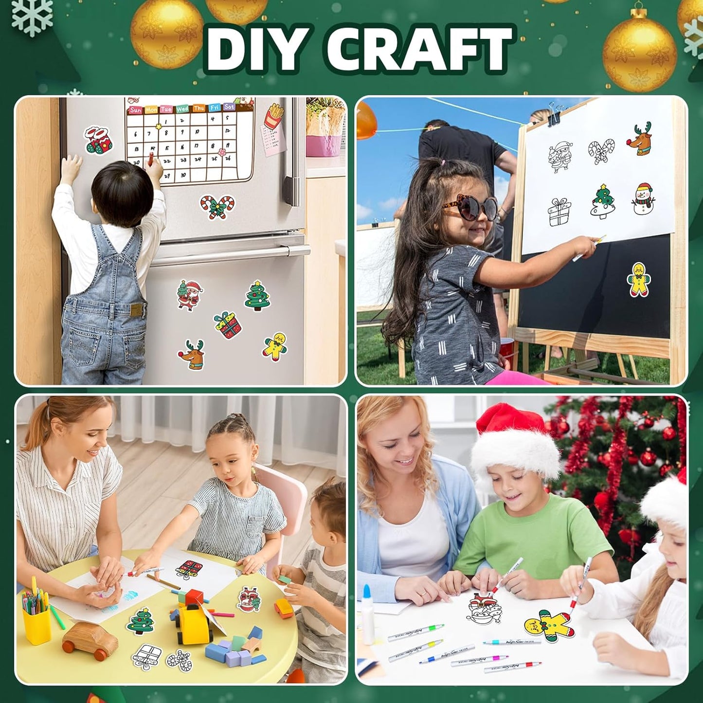 48 Pcs Christmas Crafts for Kids Color Your Own Christmas Caft Magnets, DIY Items for Operation Christmas Child for Classroom Decoration Art Activities Party Favors (Chrismas)