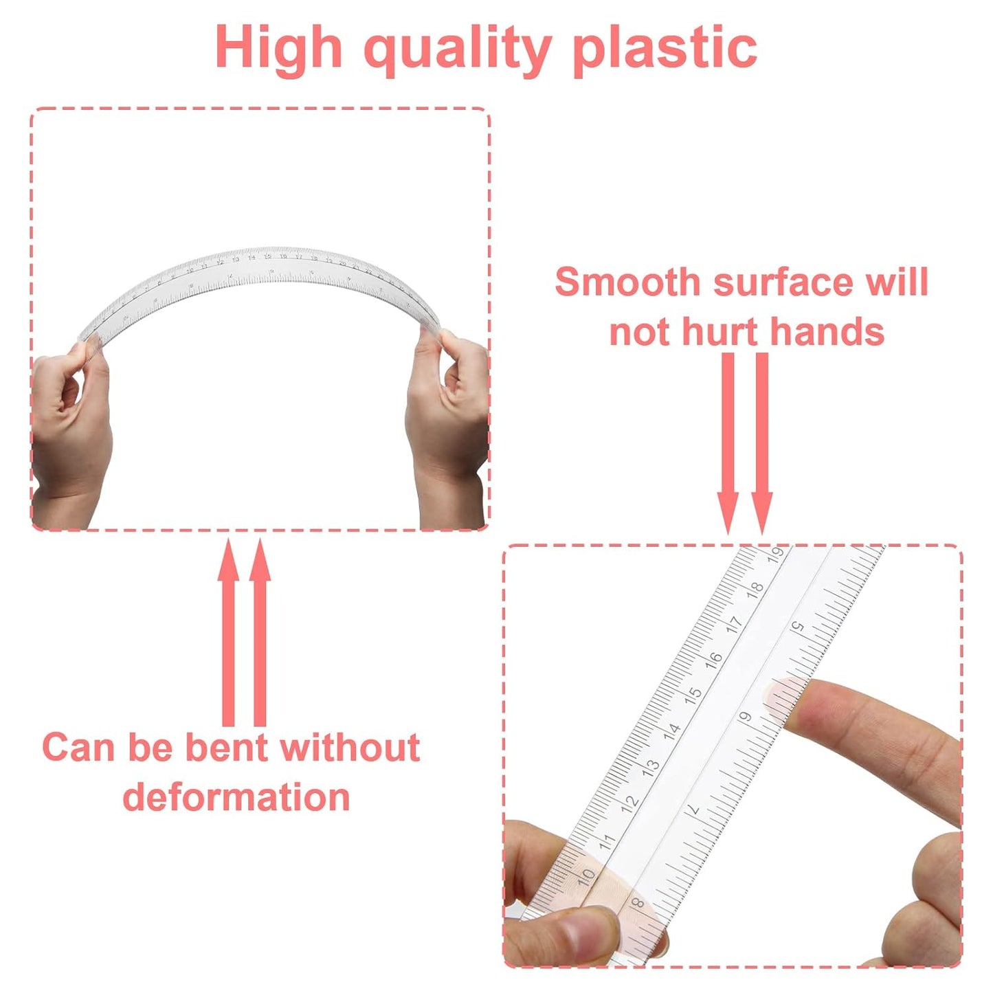 2 Pack 12 Inch Clear Plastic Ruler Straight Shatterproof Rulers Transparent Rulers for Office Supply Ruler (Clear)