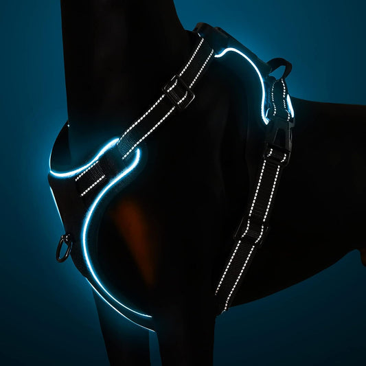 No Pull Dog Harness, KABIKIU Light up Dog Harness There Are 3 Light Modes with Control Handle and Reflective Strap, Adjustable Breathable Dog Vest Suitable for Small, Medium, Large Dogs(S)