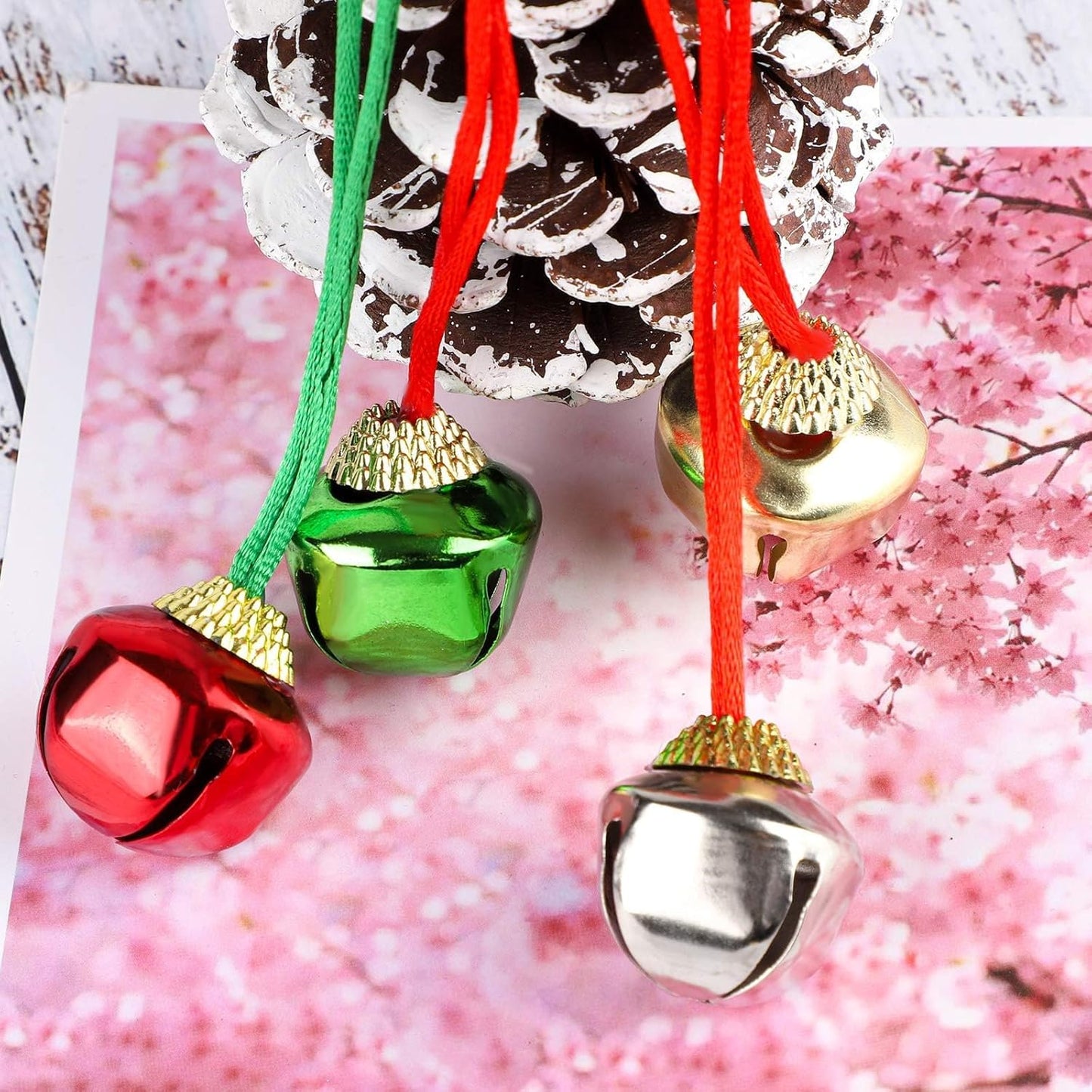 24 Pieces Christmas Jingle Bell Necklaces Christmas Decoration Bell Necklaces with Connect Ribbons for Christmas Supplies