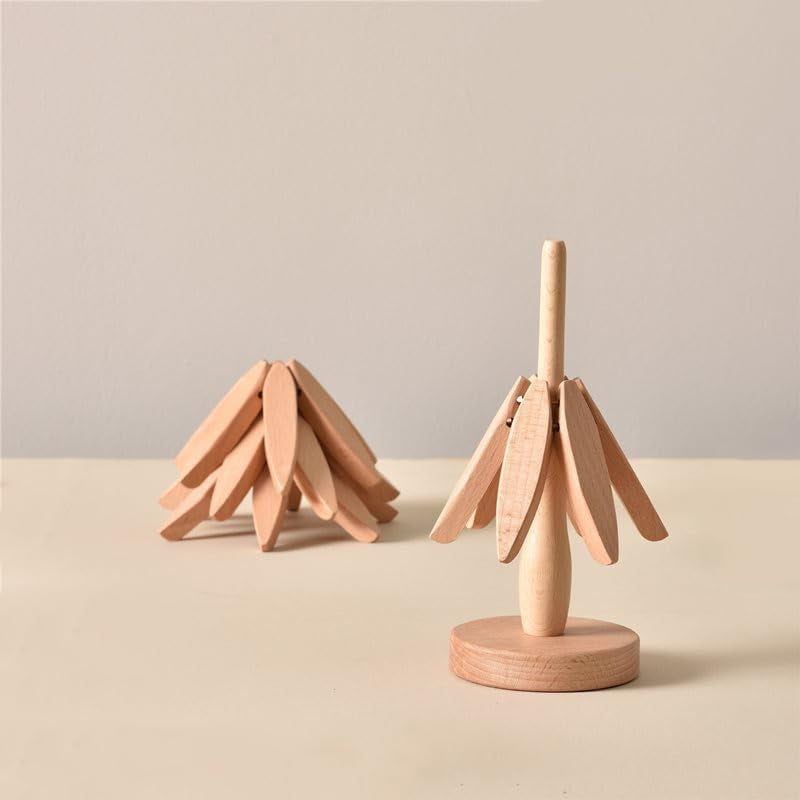 Tree Shape Trivet Set,Wooden Trivets for Hot Dishes Insulation Mat,Collapsible Coasters Trivets, Kitchen & Dining Decorations Item like a Christmas Tree - 4 Wooden Trivet + 1 Stand(Beech Wood) (Dark)