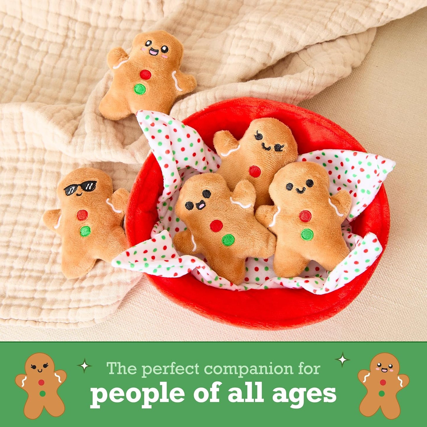 Emotional Support Gingerbread by Relatable, Christmas Stuffed Animals, Great Gingerbread Man Gifts, Funny Gifts or Cute Christmas Decor, Includes 5 Gingerbread Plushies with Carrying Basket