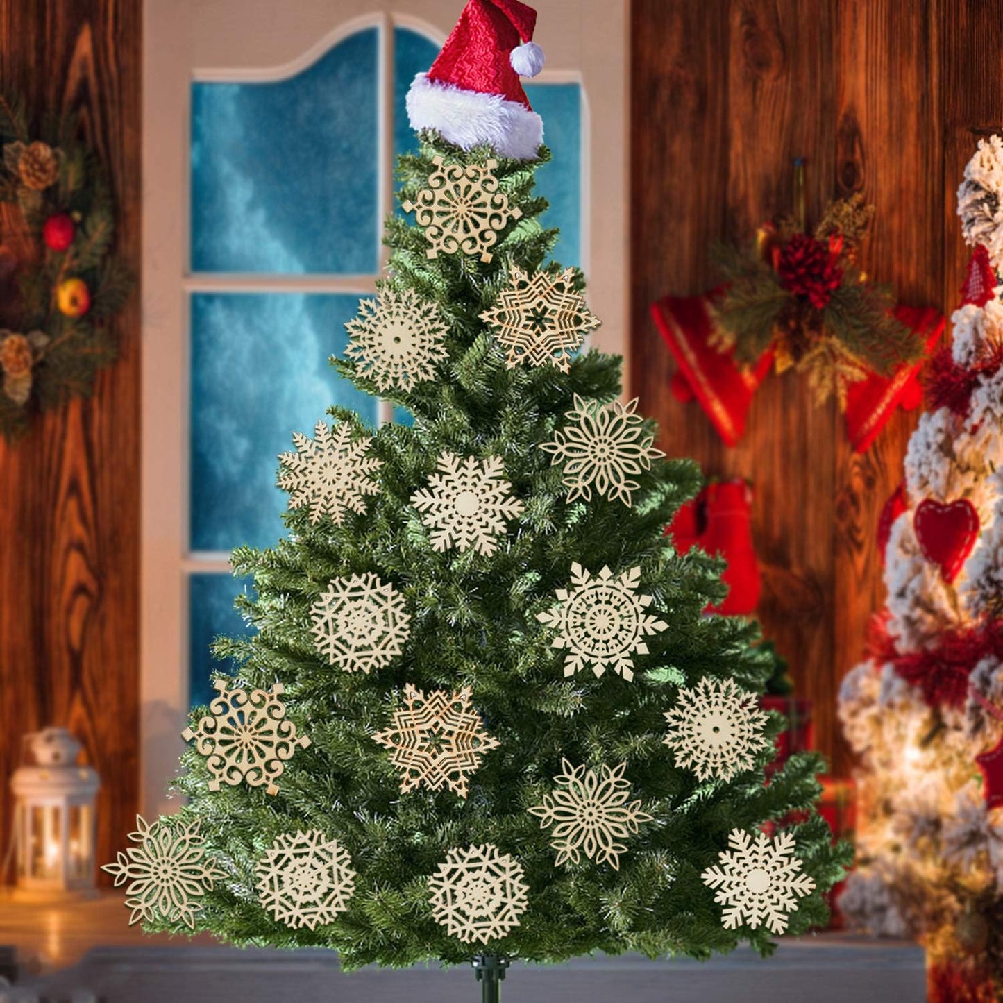 27Pcs Wooden Snowflakes Shaped Embellishments Hanging Ornaments for Christmas Decoration