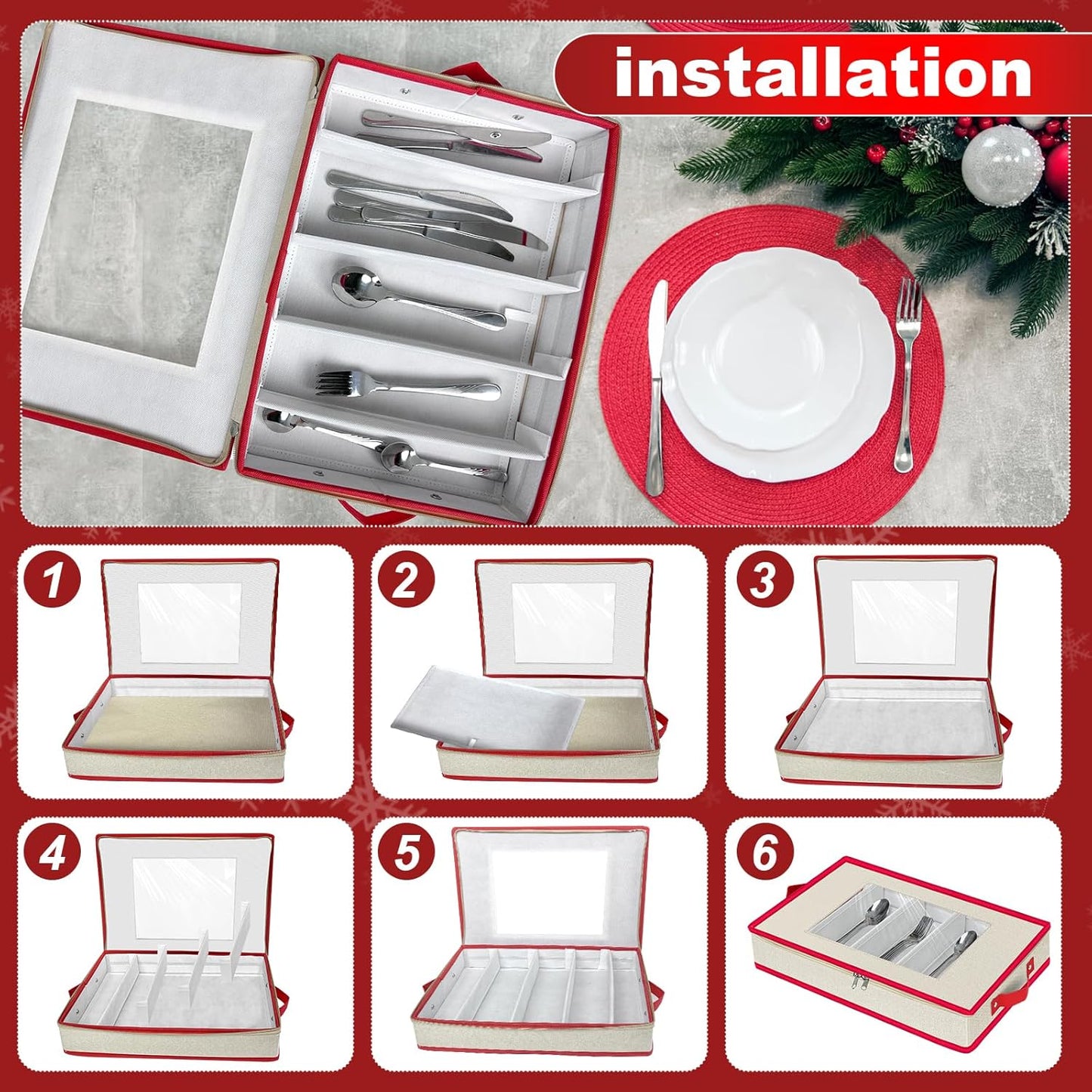 Christmas Nutcracker Storage Containers, Xmas Ornament Storage Box, Holiday Decoration Organizer with Adjustable Dividers, Each Holds 5 Holiday Figurines up to 10”- Nutcracker NOT Included