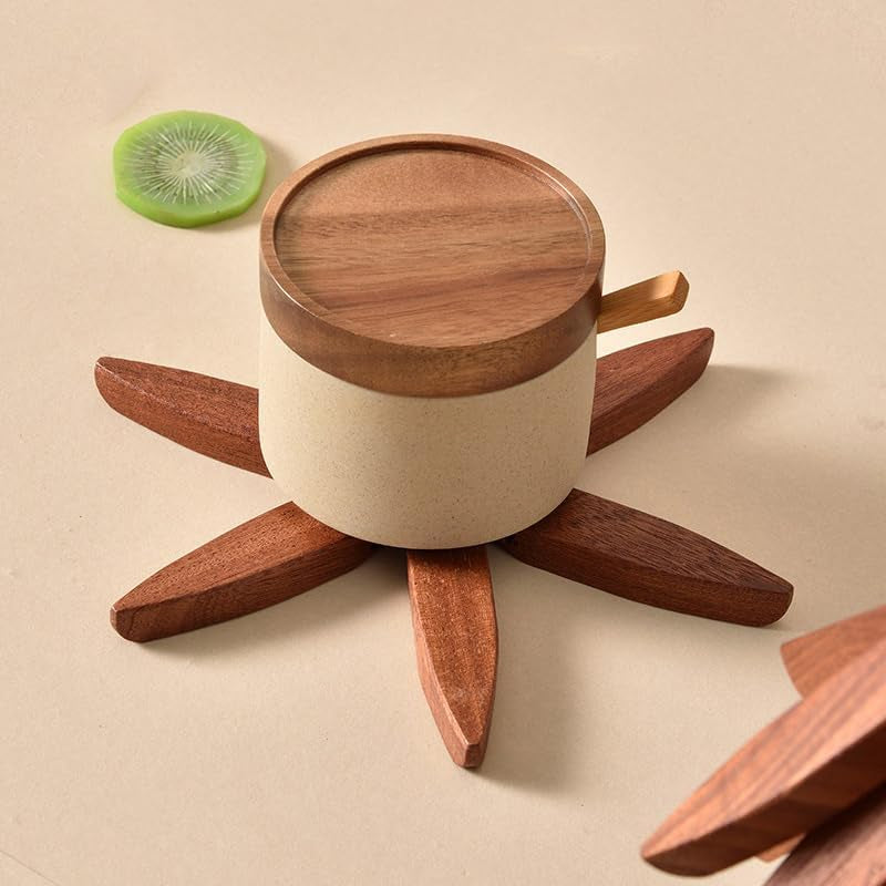 Tree Shape Trivet Set,Wooden Trivets for Hot Dishes Insulation Mat,Collapsible Coasters Trivets, Kitchen & Dining Decorations Item like a Christmas Tree - 4 Wooden Trivet + 1 Stand(Beech Wood) (Dark)