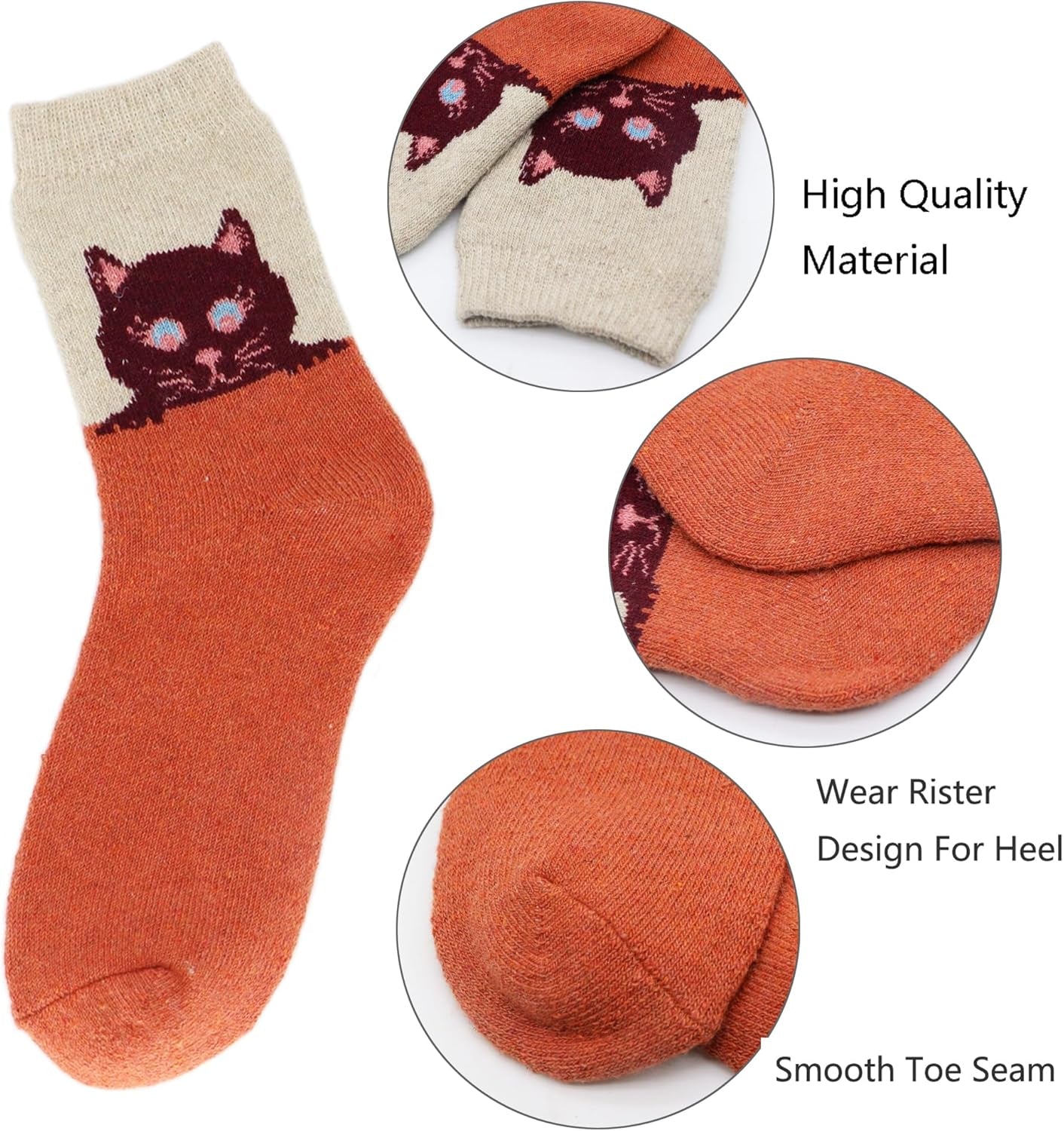 5Pack Womens Warm Wool Soft Cozy Crew Socks Cute Animal Owl Cat Design Sock for Fall Winter Christmas Gifts Size 5-9