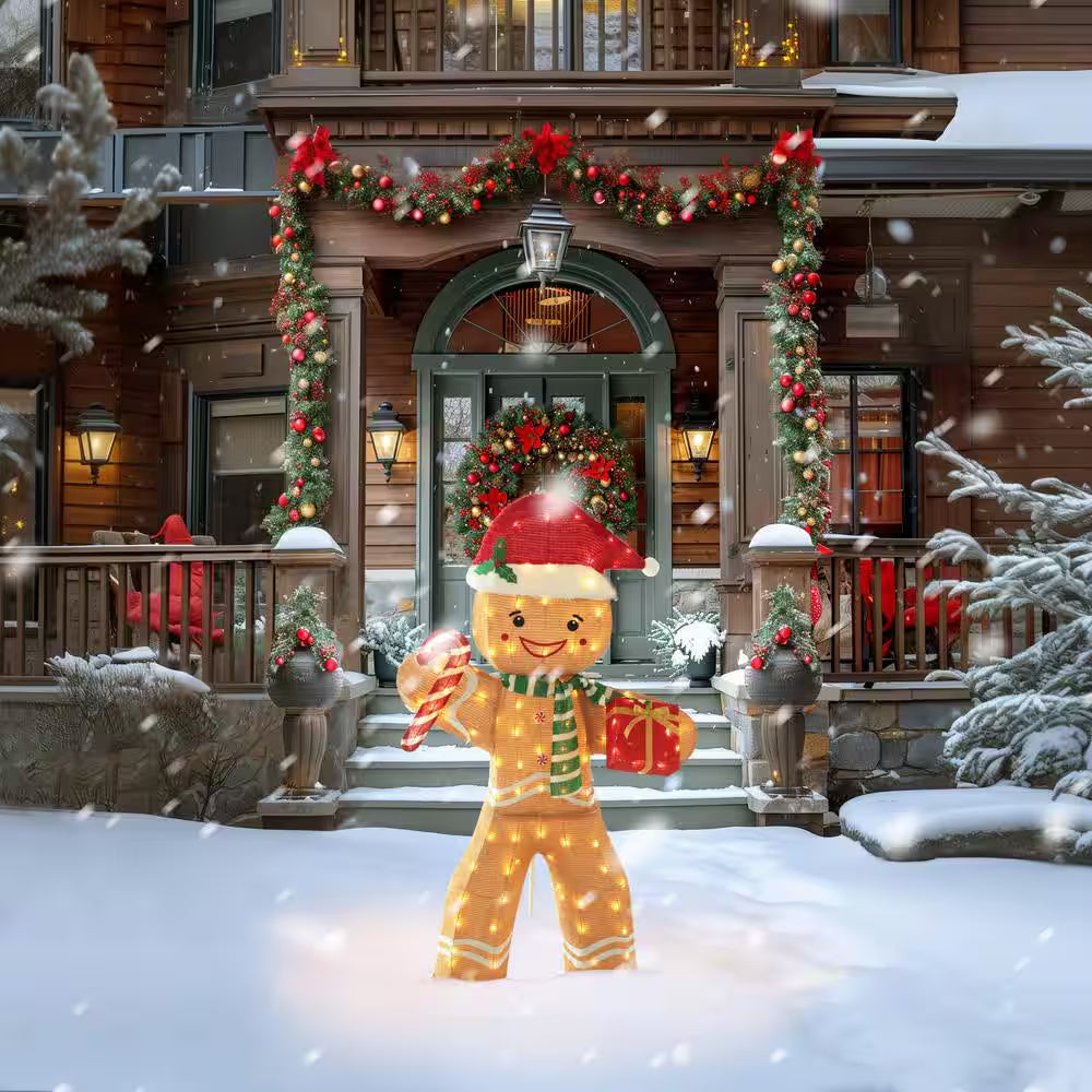 5 Ft. Gingerbread Man Outdoor Christmas Holiday Yard Decoration Warm White LED
