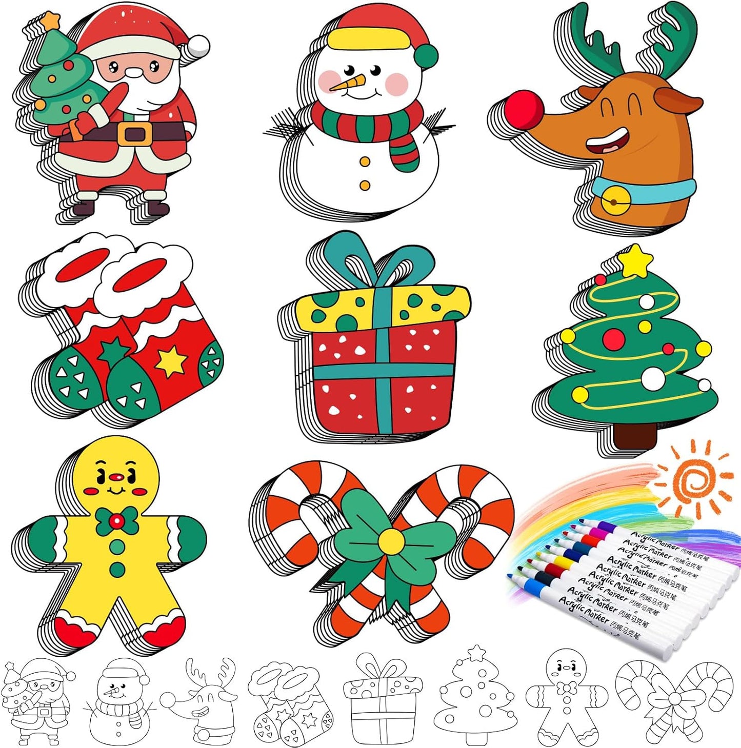 48 Pcs Christmas Crafts for Kids Color Your Own Christmas Caft Magnets, DIY Items for Operation Christmas Child for Classroom Decoration Art Activities Party Favors (Chrismas)