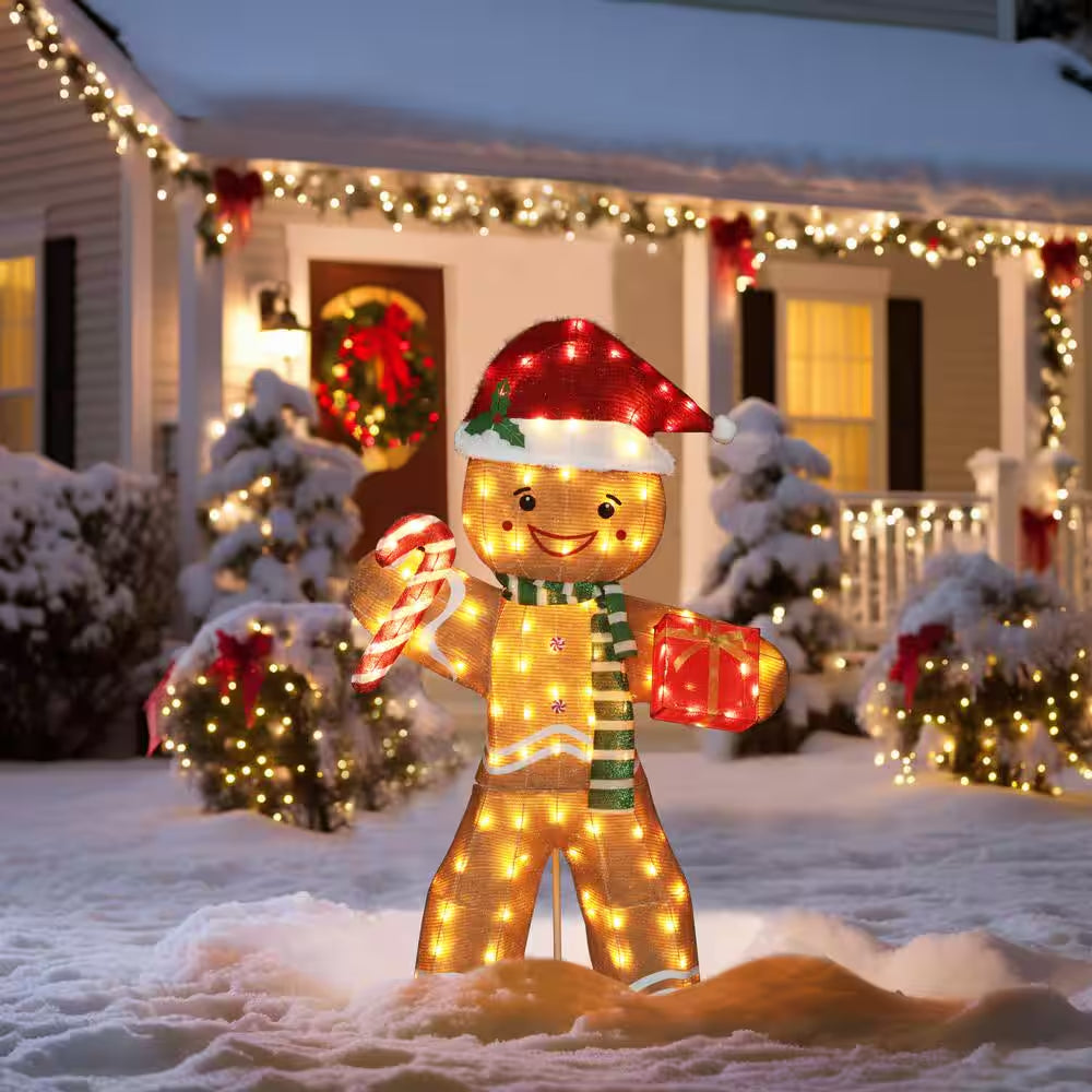 5 Ft. Gingerbread Man Outdoor Christmas Holiday Yard Decoration Warm White LED