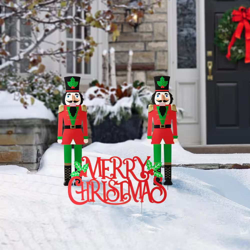 32 In. H Metal Nutcracker Christmas Yard Decor MERRY CHRISTMAS Yard Stake (Set of 3)