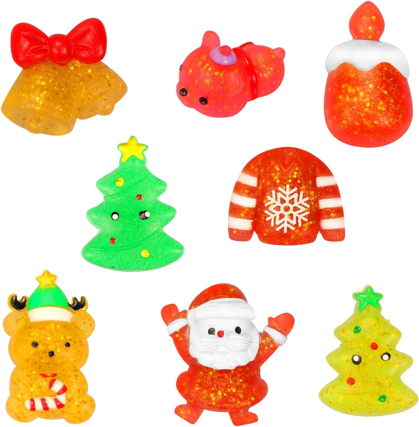 Christmas Party Favors, 43 Pcs Mochi Squishy Toys Squishies for Kids, Stress Relief Toys for Christmas Goodie Bags Treats Decorations Classroom Prizes Birthday Gift Toys Pack