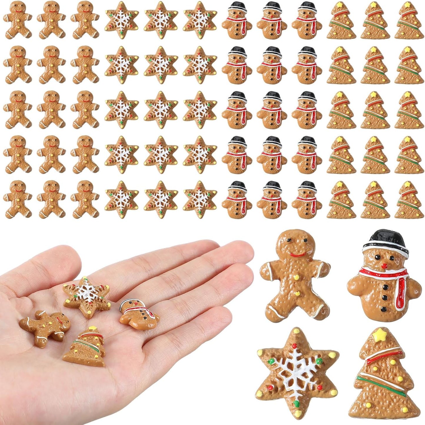 60 Pcs Christmas Miniatures for Crafts Gingerbread Man Christmas Decorations Miniature Christmas Figurines Mini Resin Gingerbread for DIY Crafts Flatback Embellishment(Lovely)