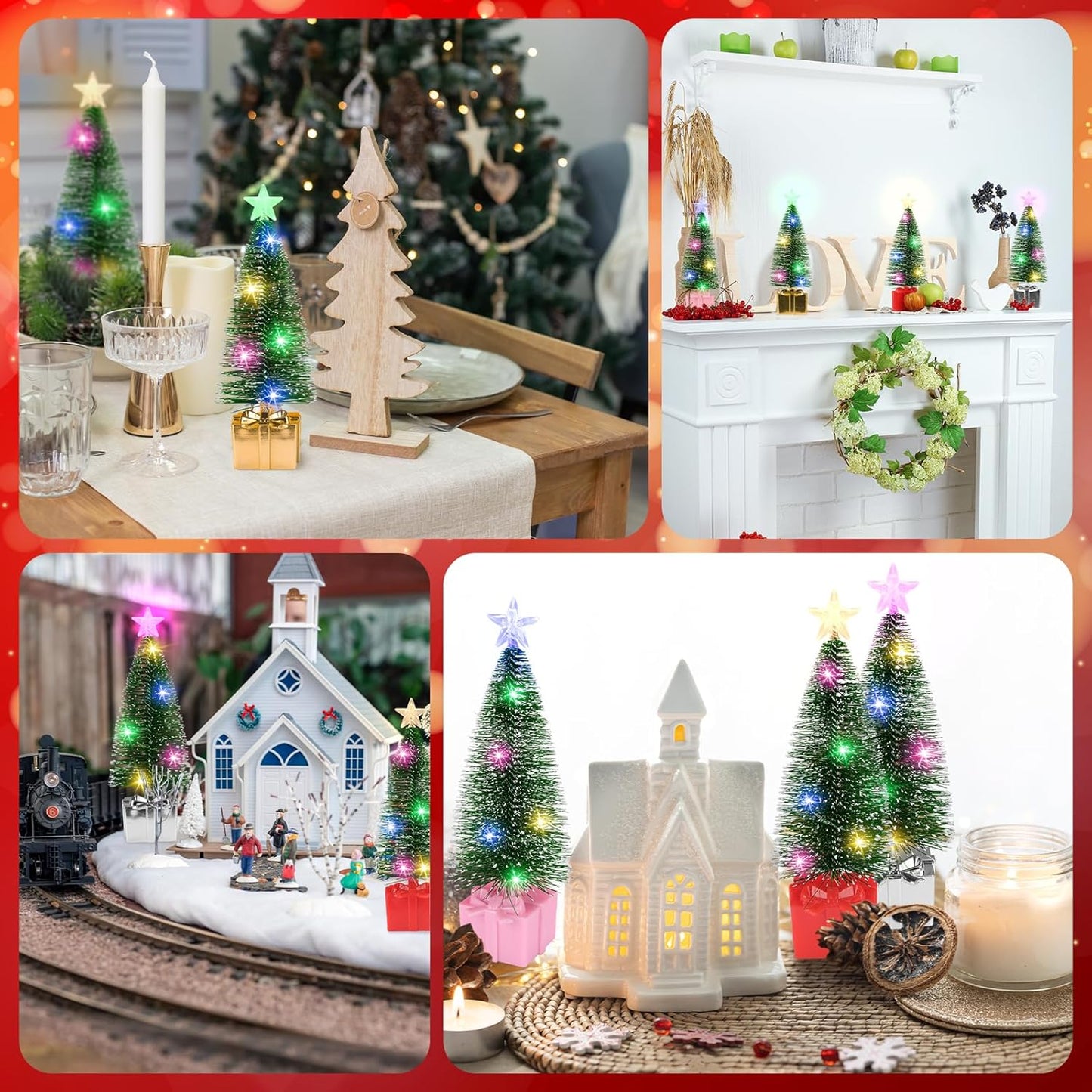 Mini Christmas Tree with Lights, 4 Pack Tabletop Christmas Tree with LED Lights for Indoor Christmas Decorations Holiday Party Ornagment, Christmas Centerpieces for Tables (4)