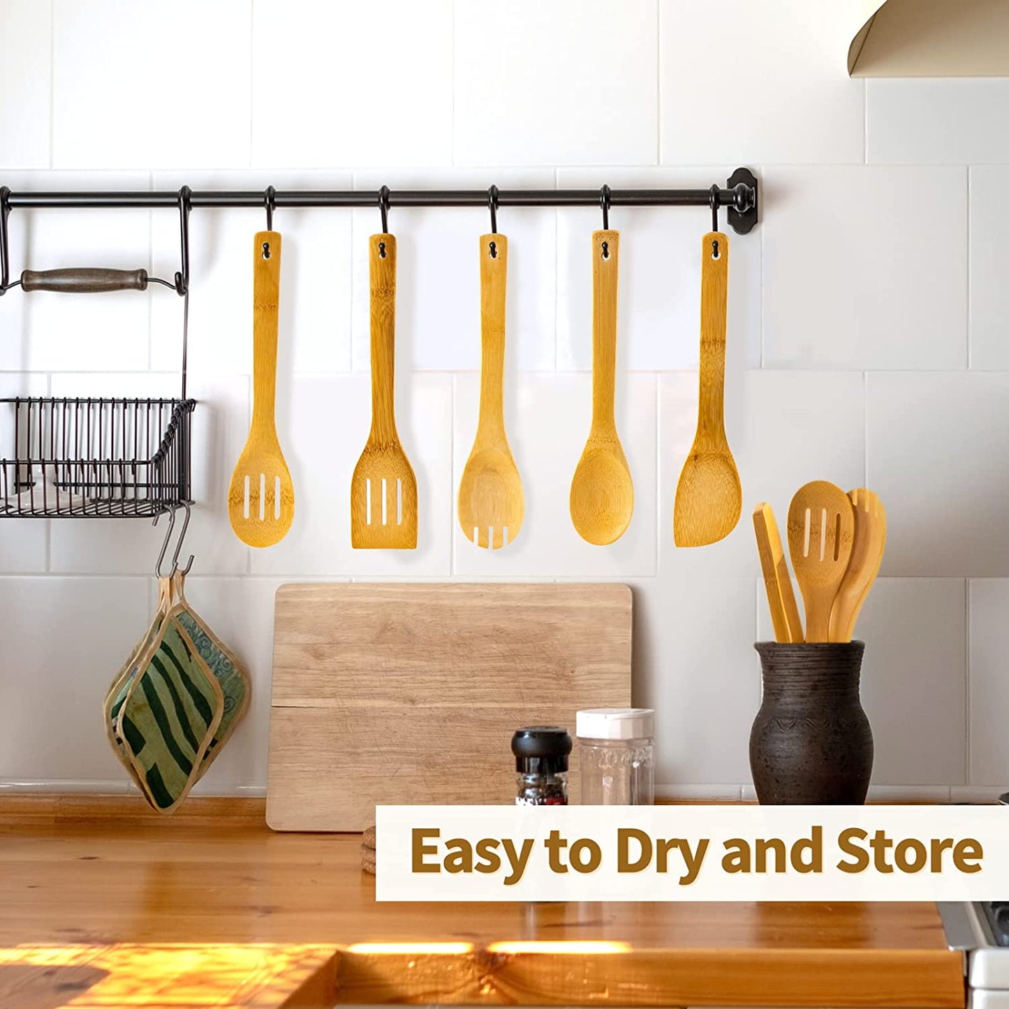 Wooden Spoons for Cooking 7-Piece, Kitchen Nonstick Bamboo Cooking Utensils Set, Durable and Healthy Bamboo Wooden Spatula Spoon for Cooking,
