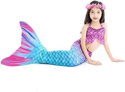 5Pcs Girls Swimsuit Mermaid Tails for Swimming Princess Bikini Bathing Suit Set Costume (No Monofin)