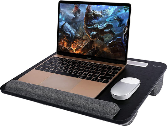 Besign LT08 Laptop Stand, Portable Lap Desk with Pillow Cushion, Fits up to 14 Inch Laptop, with Anti-Slip Strip for Desk, Sofa & Bed, Black