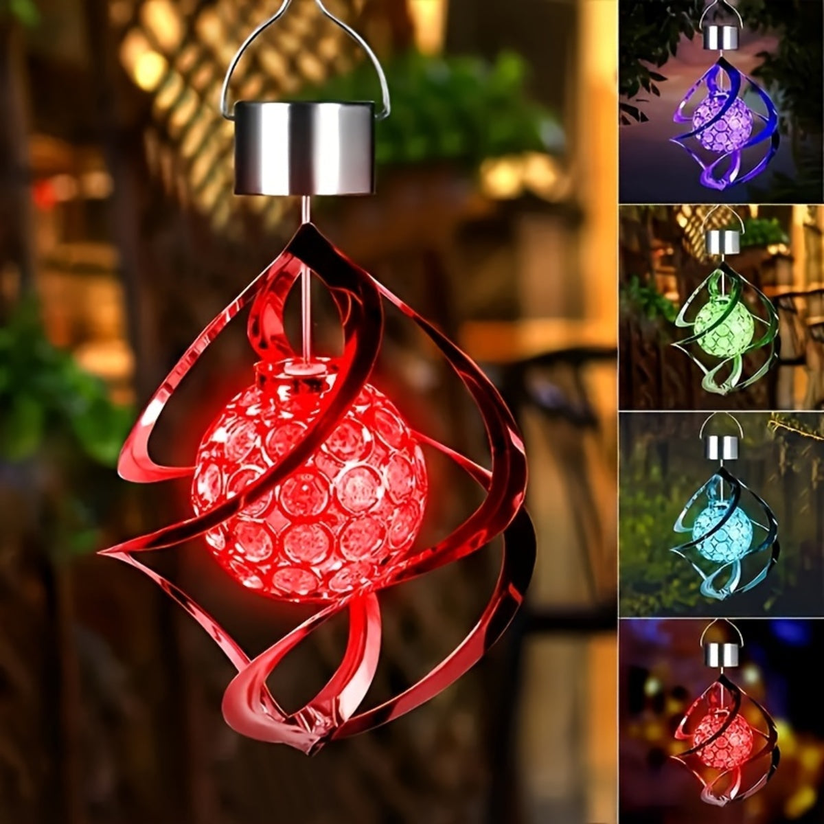 Wind Spinner Solar Light, LED Wind Chimes, Outdoor Decor Changing Color Ball Wind Chimes Solar Hanging Lantern for Home Garden Outdoor Decoration