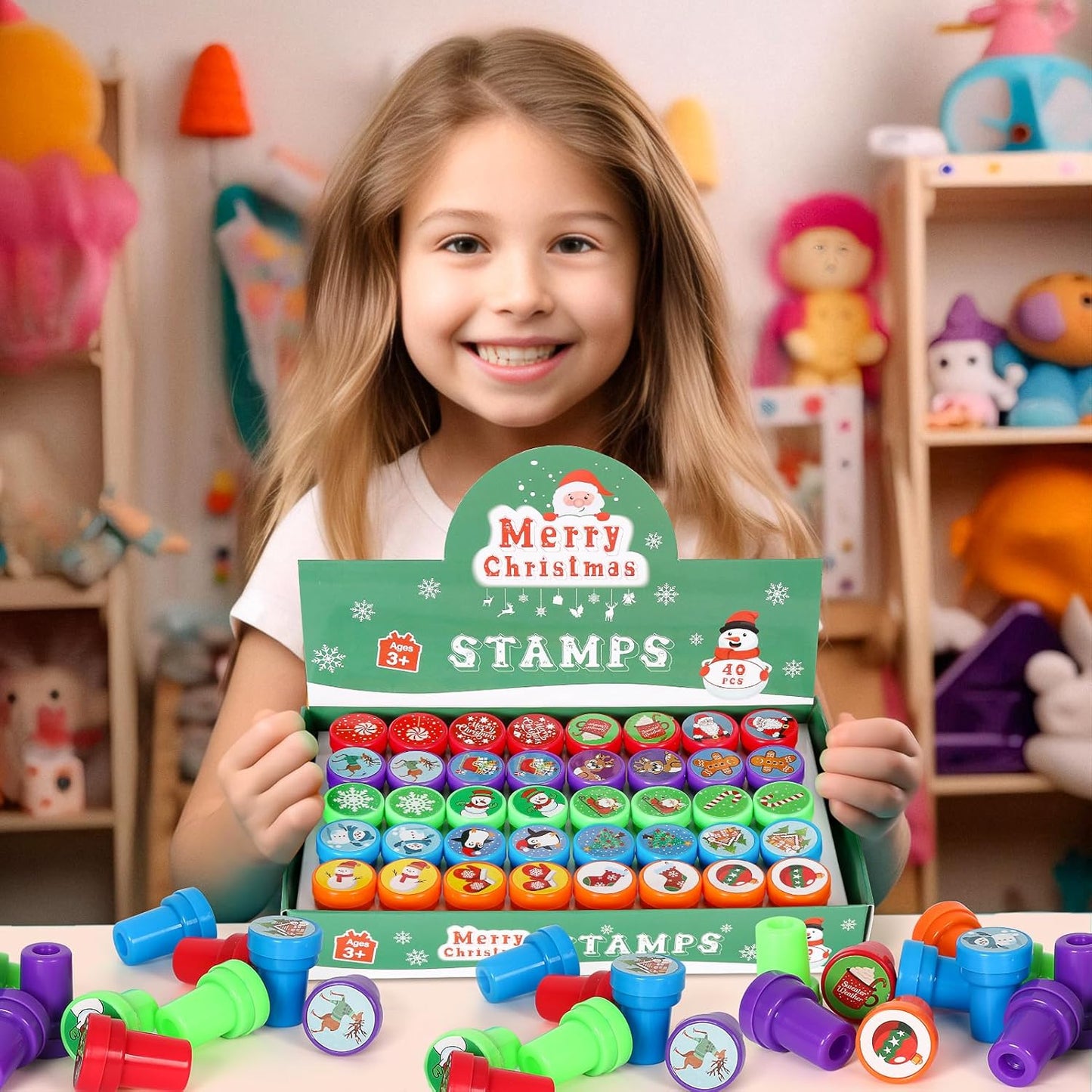 Christmas Stamps for Kids, 40 Pcs Christmas Decorations Stamps Goodie Bag Fillers,Christmas Toys Bulk for Treat Bags Party Favors for Kids,Christmas Party Favors for Xmas Stocking Stuffers,Prizes,Gift