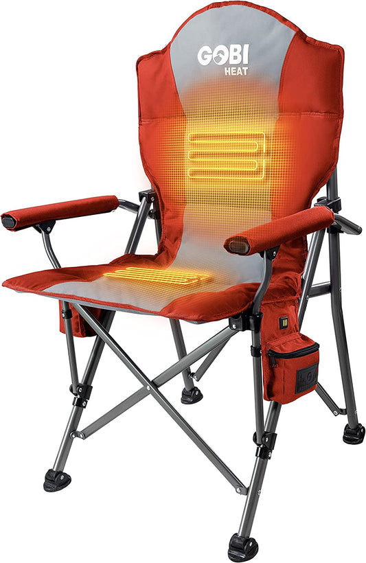 Gobi Heat - Terrain Portable Heated Camping Chair - Outdoor Folding Chair with Heated Filling - Winter Camping Essential - 3 Heat Settings (Flare)