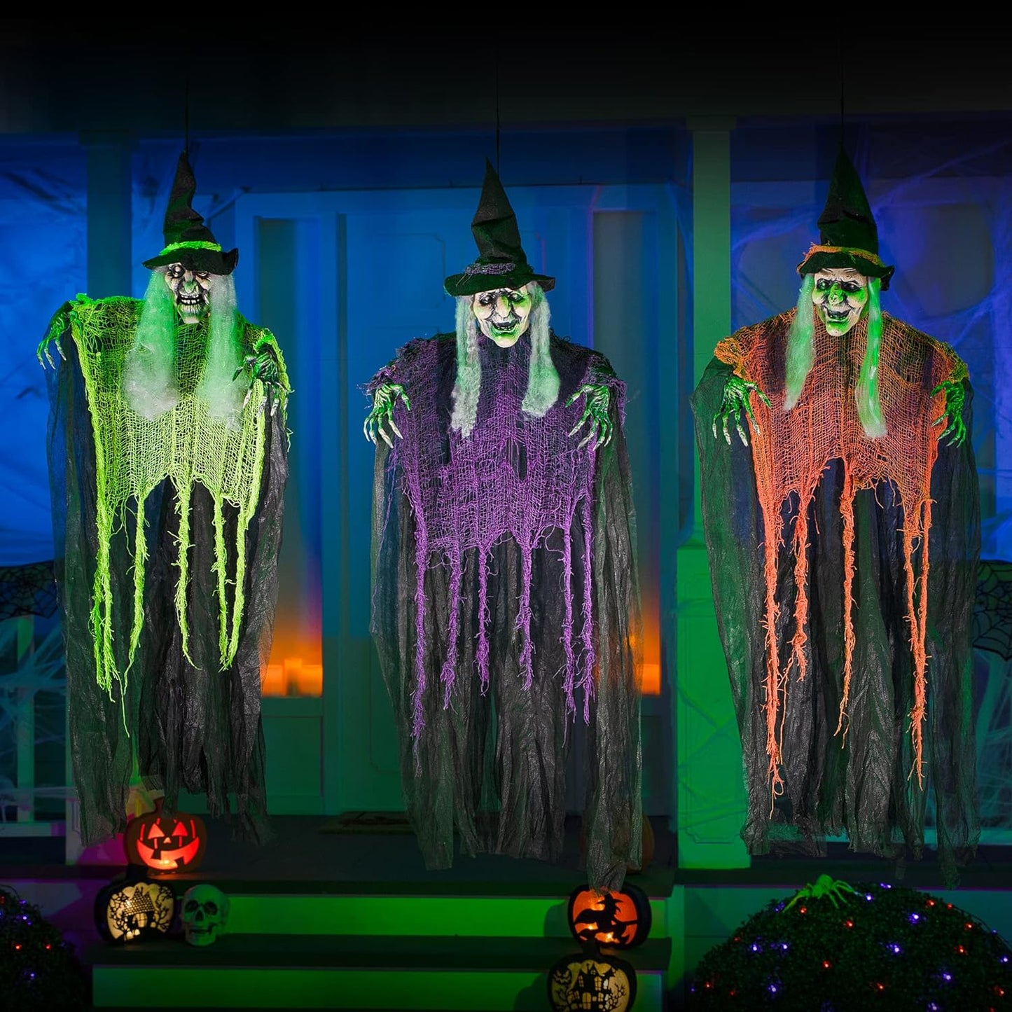 3 Pack 35.3" Hanging Witch with Bendable Arms, Halloween Indoor and Outdoor Decorations