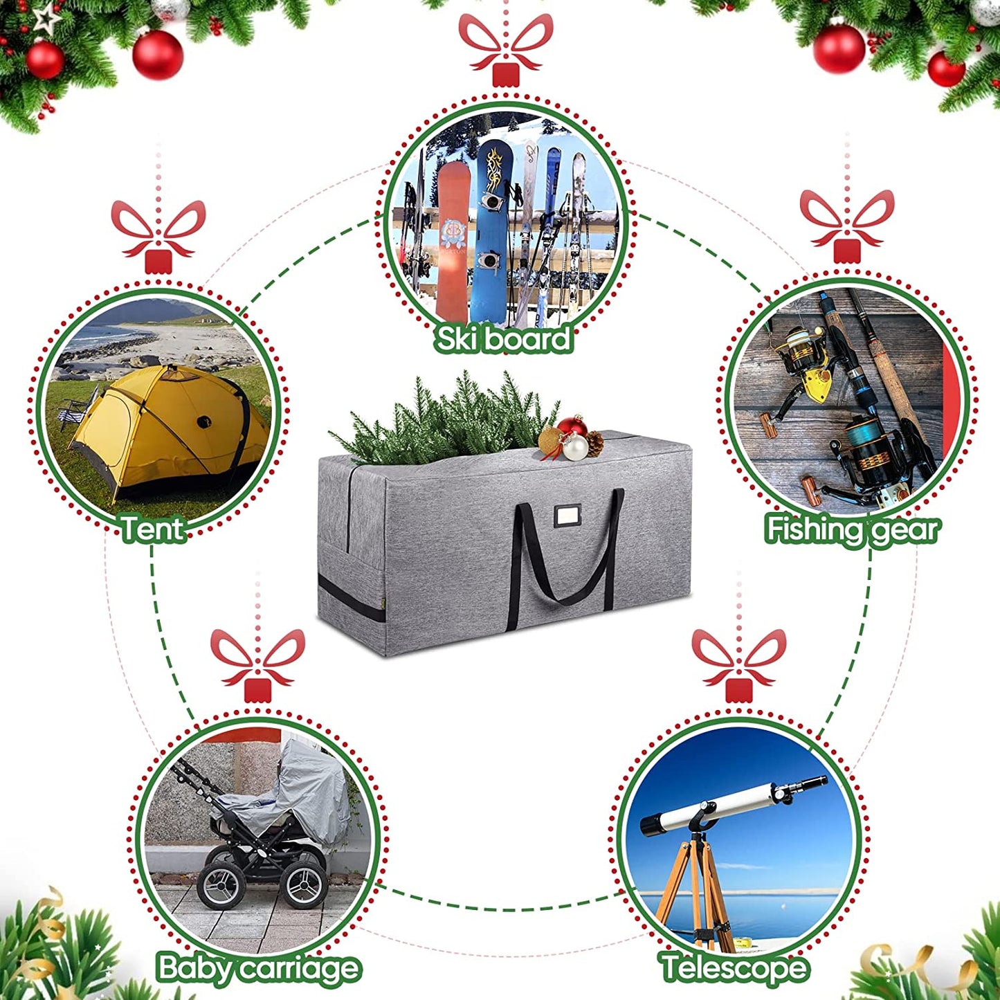 7.5 Ft Christmas Tree Storage Bag, Heavy Duty 900D Oxford Fabric with Reinforced Handles and Dual Zippers Wide Opening, Extra Large Storage Container for Trees and Decorations (Grey)