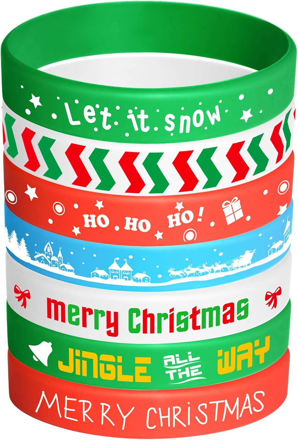 35 Pieces Christmas Wristband Silicone Wristbands Rubber Band for Christmas Party Decoration 7 Merry Xmas Patterns