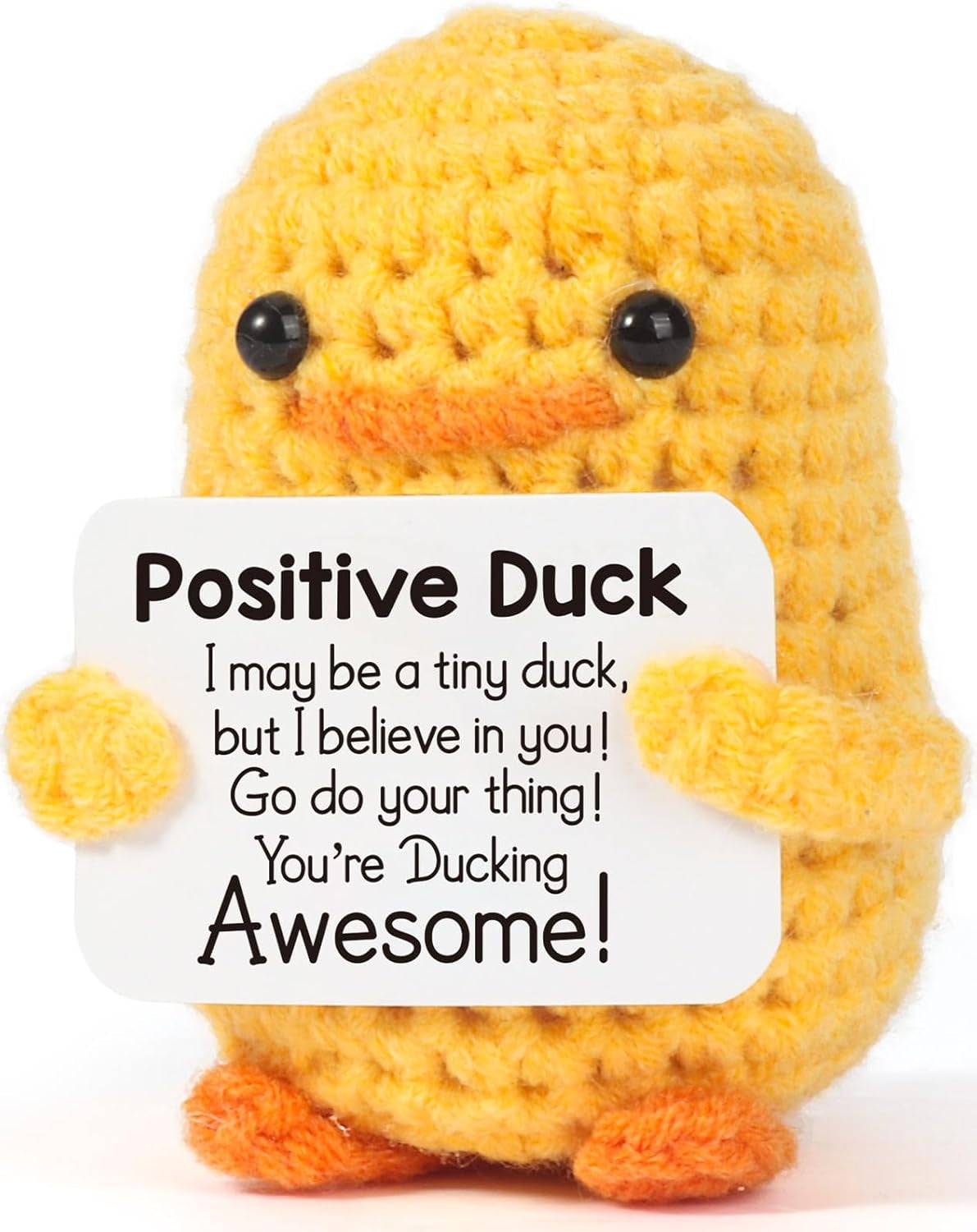 Inspirational Crochet Positive Duck – Handmade Emotional Cheer Support Funny Pickle Potato Gifts for Women Friend Men Coworker Birthday Christmas Stocking Stuffer White Elephant under 10 Dollars