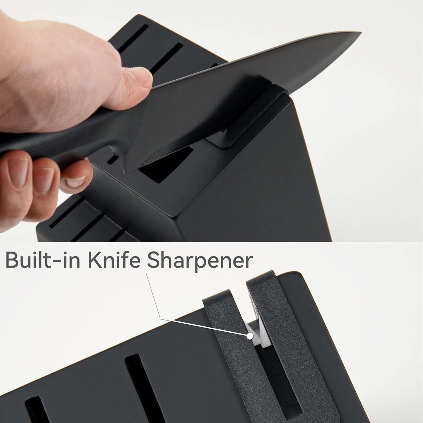 Knife Sets for Kitchen with Block, HUNTER.DUAL 15 Pcs Kitchen Knife Set with Block Self Sharpening, Dishwasher Safe, Anti-Slip Handle, Black
