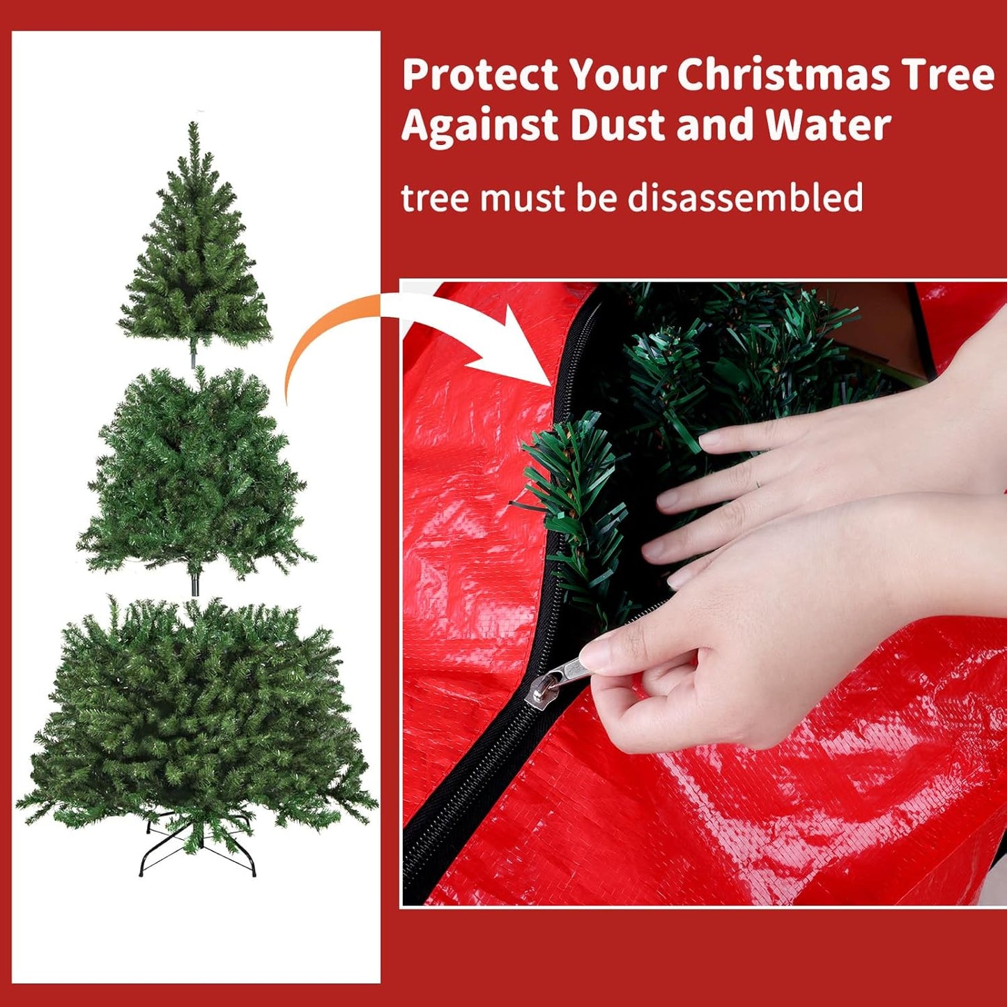 Christmas Tree Storage Bag, Fits 9 Ft Holiday Xmas Artificial Tall Disassembled Tree, Waterproof Christmas Tree Bag with Durable Reinforced Handles & Dual Zipper, Labeling Card Slot, Red