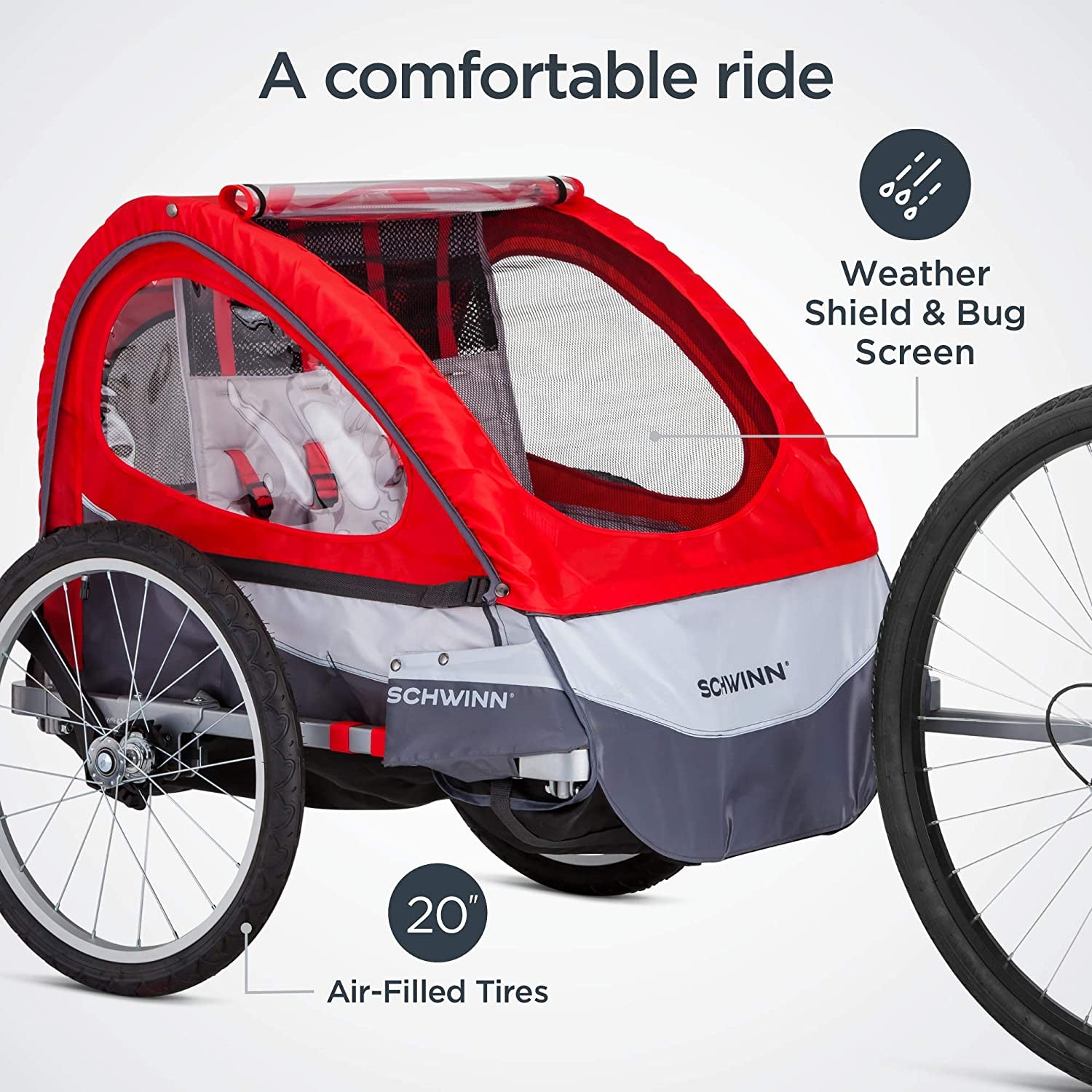 Schwinn Echo, and Trailblazer Child Bike Trailer, Single and Double Baby Carrier, Canopy, 16-20-Inch Wheels