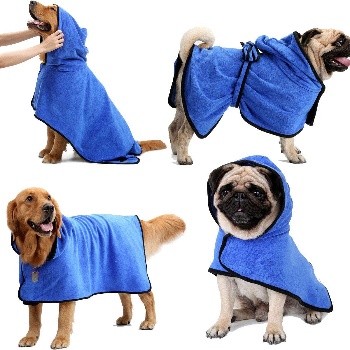 Bonaweite Microfiber Dog Bathrobe, Quick Drying Pet Bath Robe, Pets Super Absorbent Towel for Dogs and Cats, Machine Washable-Blue