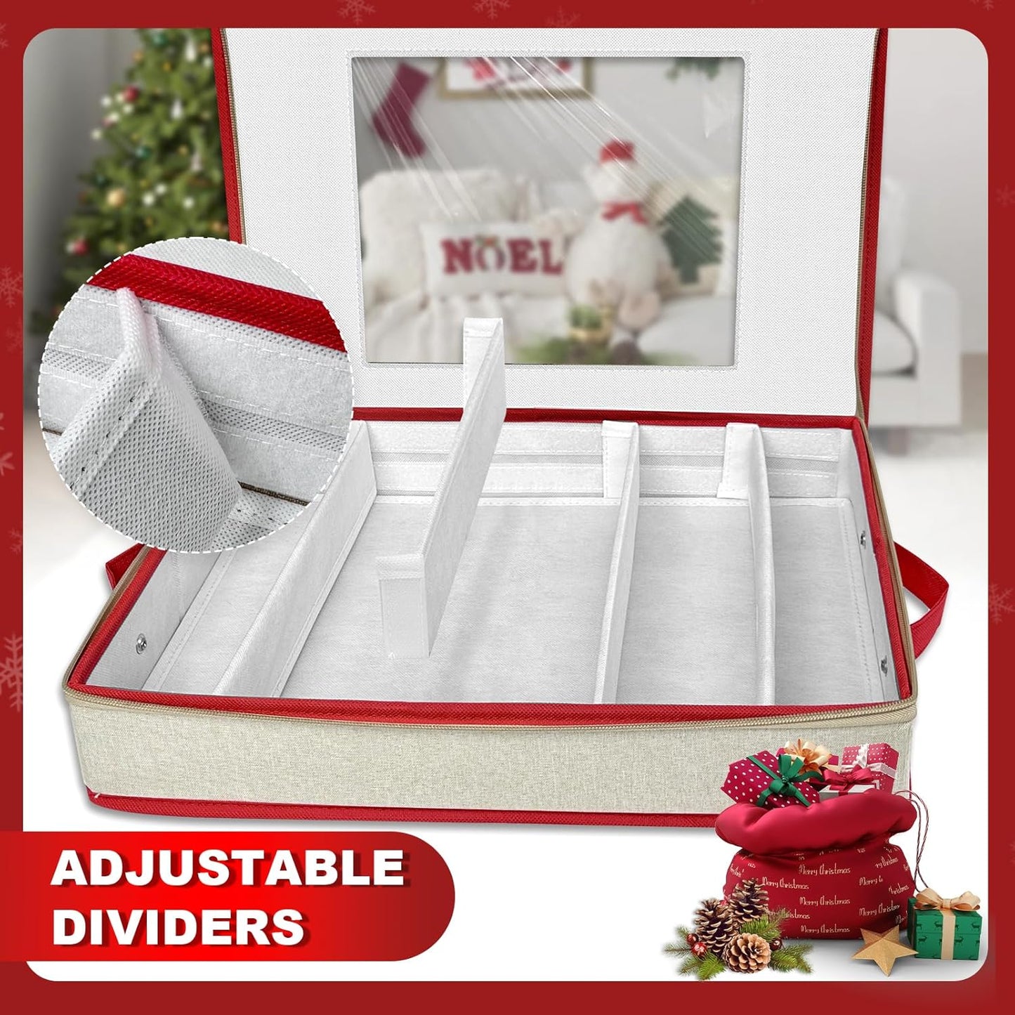 Christmas Nutcracker Storage Containers, Xmas Ornament Storage Box, Holiday Decoration Organizer with Adjustable Dividers, Each Holds 5 Holiday Figurines up to 10”- Nutcracker NOT Included