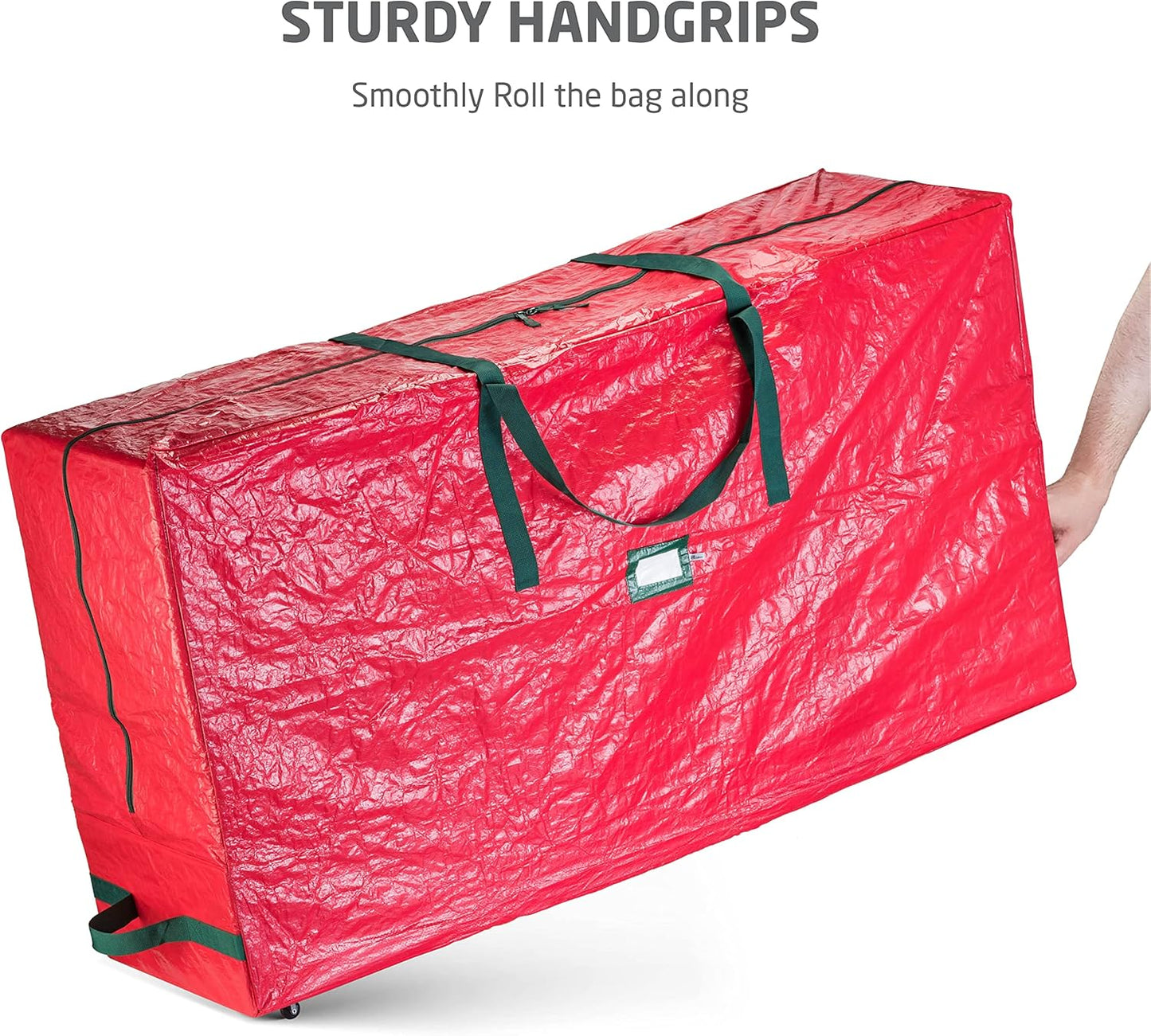 Christmas Tree Storage Bag 7.5 Ft - Rolling Christmas Tree Storage Box - Plastic, Durable Handles and Wheels - Medium Christmas Tree Bag - Red