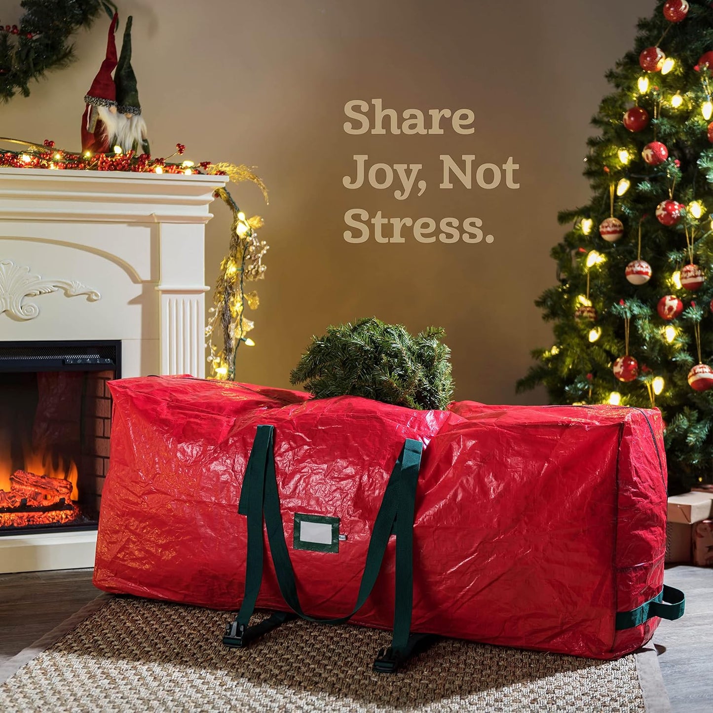 Christmas Tree Storage Bag 7.5 Ft - Rolling Christmas Tree Storage Box - Plastic, Durable Handles and Wheels - Medium Christmas Tree Bag - Red
