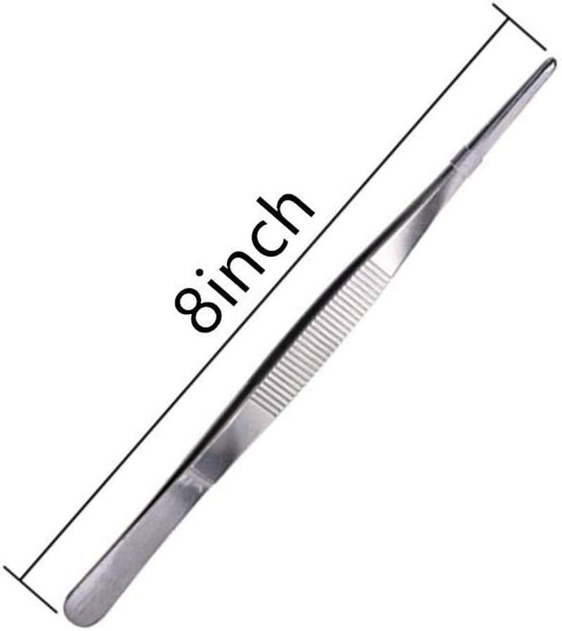 Long Tweezers- with Precision Serrated Kitchen Tweezers Tongs, for Barbecue and Hand-Made Stainless Steel Cooking Tweezers(8 Inches)
