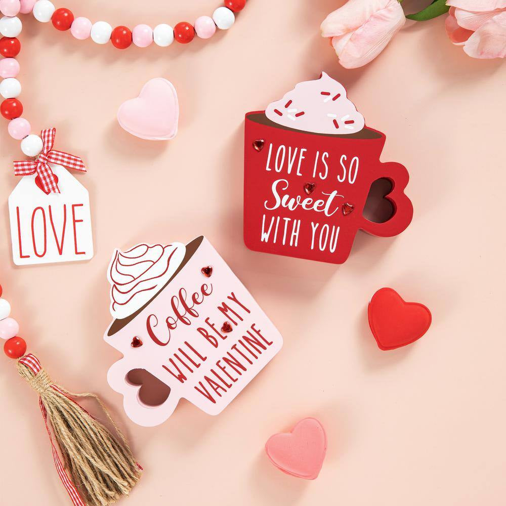 Wooden Valentine'S Coffee Cup Table Decor (Set of 2)