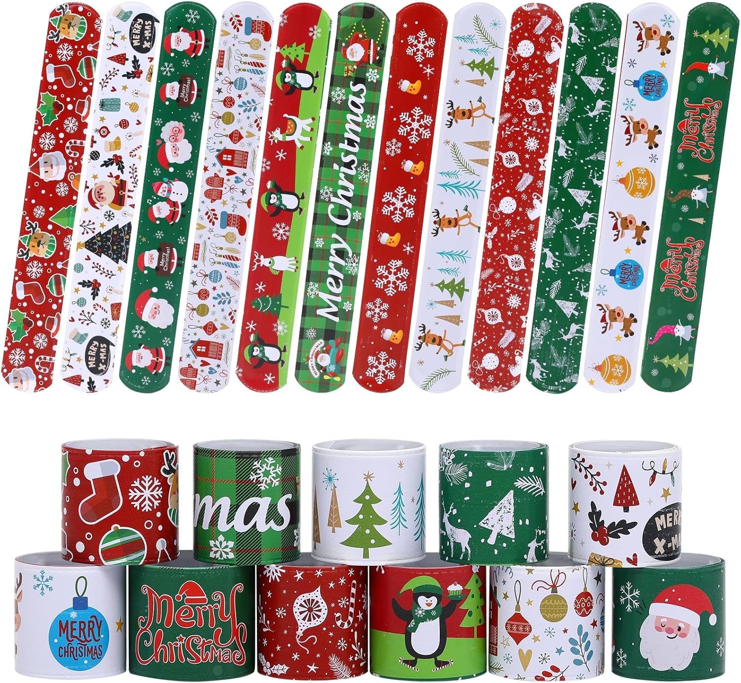 48PCS Christmas Slap Bracelets, Xmas Slap for Christmas Party Favor Decoration