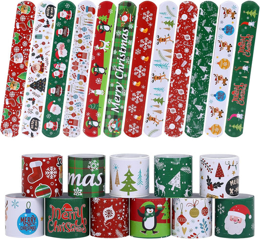 48PCS Christmas Slap Bracelets, Xmas Slap for Christmas Party Favor Decoration