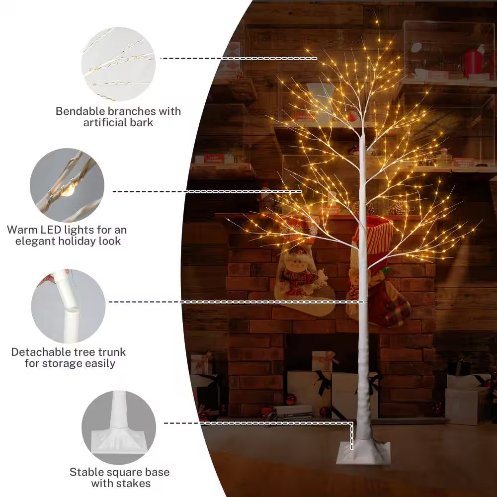 6/5/4 Ft. Indoor/Outdoor Pre-Lit Artificial Christmas Tree Birch Tree with LED Lights (1 Set Contains 3 Sizes)